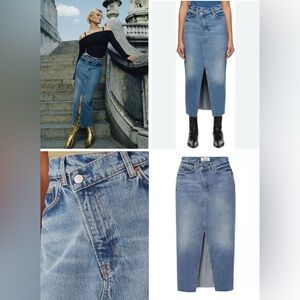 NWT! Reformation Nila Long Denim Midi Skirt Blue Center Slit Regenerative Sz 29